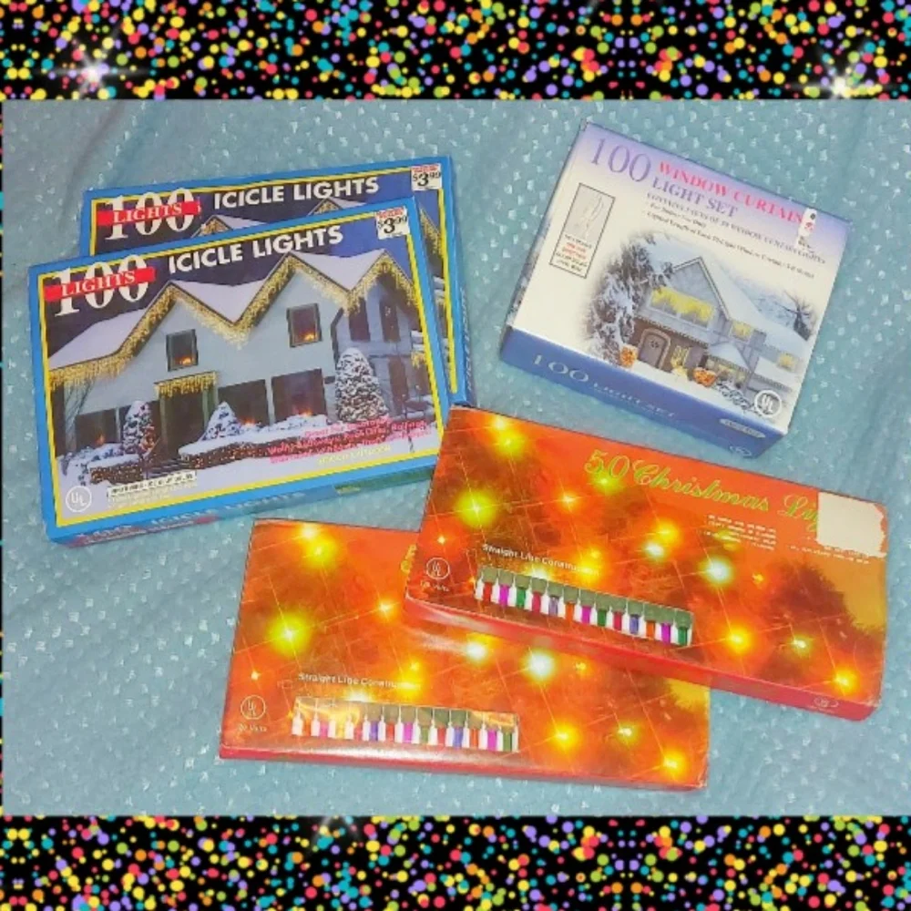 5Pc Bundle of Various brands of Multicolor, Blue, & White Christmas Light Sets